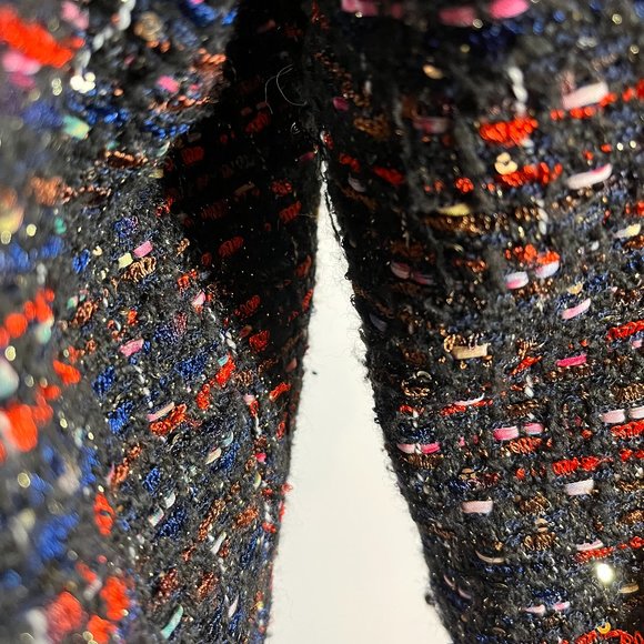 Line + Dot Size S Cropped Tweed Button-Front Jacket Hooded Metallic - Picture 8 of 12